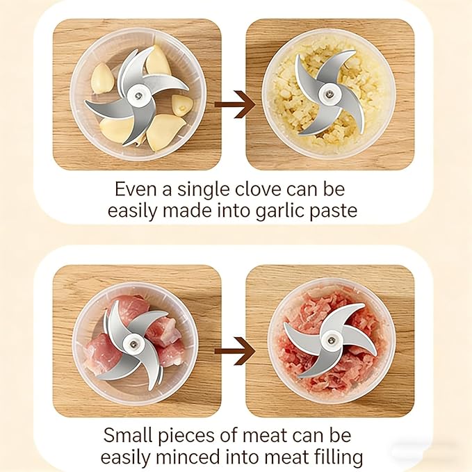 Electric Garlic Chopper, Mini Portable Veggie Cutter, Garlic Grinder Masher Onion Chopper, Quick & Compact, for Ginger, Chili, Fruit, Meat (White+Blue)