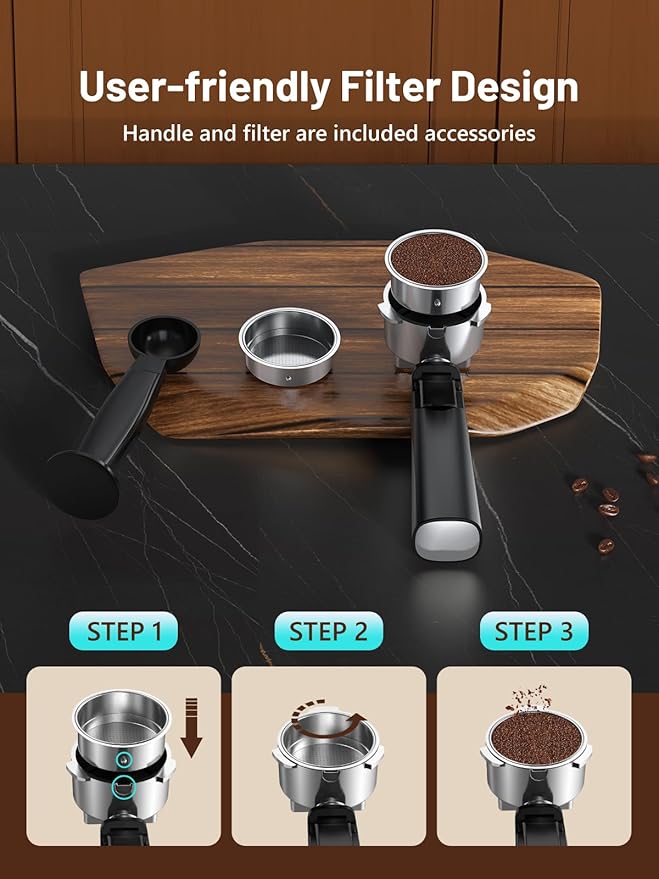 RELEXNOW Espresso Machine, 20 Bar Espresso Maker Milk Frother & LCD Panel, Hot & Iced Coffee Machine, Stainless Steel Espresso Coffee Machine with 41oz Water Tank for Cappuccino, Latte