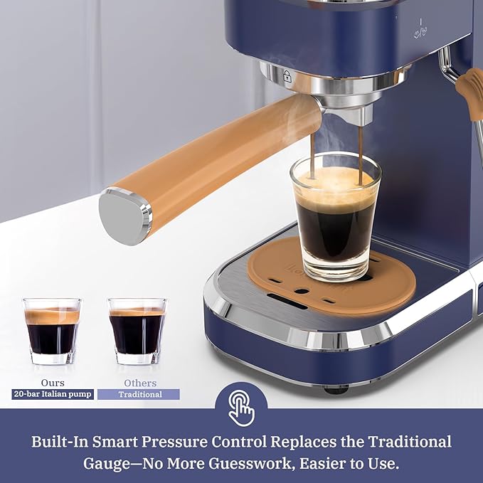 Laekerrt 20 Bar Espresso Maker CMEP01 with Milk Frother Steamer, Home Expresso Coffee Machine for Cappuccino and Latte (Navy Blue, Stainless Steel) Gift for Coffee Lovers, Father