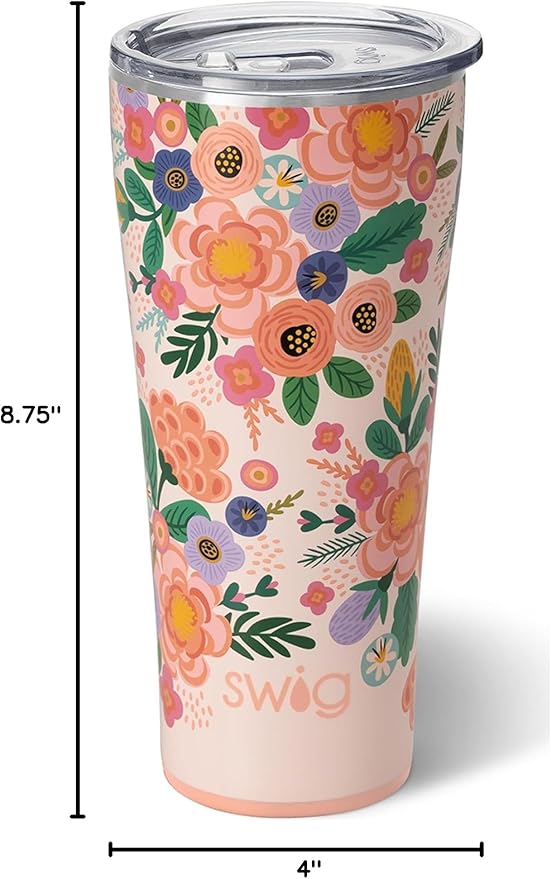 Swig Life 32oz Insulated Tumbler, Travel Coffee Tumbler with Lid, Cup Holder Friendly Travel Coffee Mug, Stainless Steel with Lid (Full Bloom)