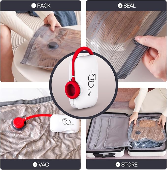 VMstr 9 Pack Vacuum Storage Bags for Travel, Carry-on Size Space Saver Bags for Luggage Clothes and Clothing Compression Packing, High Pressure Electric Pump(DC Power)