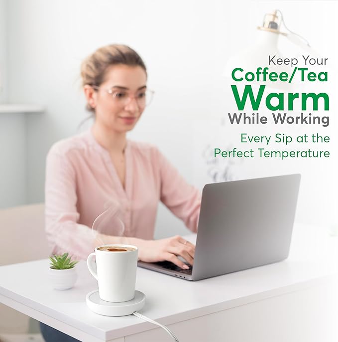 Coffee Mug Warmer with Auto Shut-Off – Compact 17W Cup Warmer for Desk with Gravity Switch – Electric Candle Warmer Plate for Jar Candles – Keeps Coffee, Tea & Drinks Warm – Safe & Durable (White)
