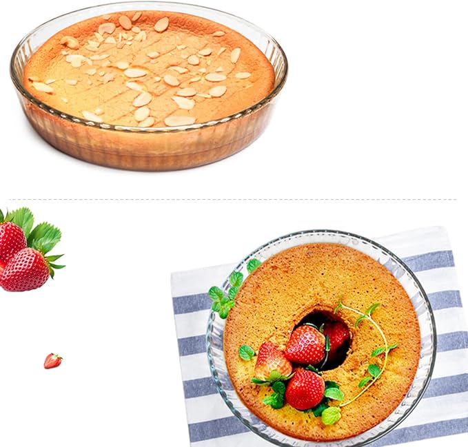 10 Inch Round Pie Plate Glass Pie Pan for Baking Deep Round Pie Plate Dish Great For Apple, Pumpkin, Holiday Pies,Oven Safe Tray (2)