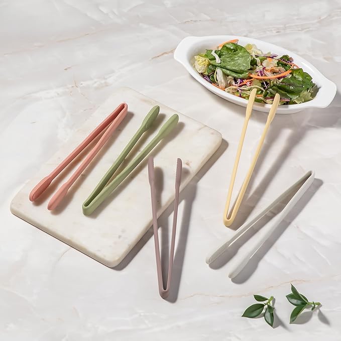 carrotez Silicone Cooking Kitchen Tongs, Anti-Slip,Non-Scratch Serving Tongs 9.25 Inches - Milk Cocoa
