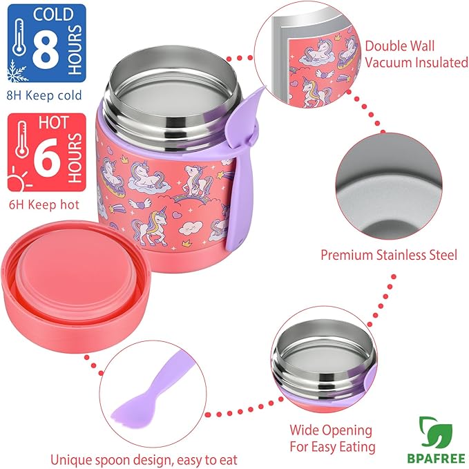 Bento Lunch Box Set for Kids with 10oz Soup Thermo, Leak-Proof Lunch Containers with 4 Compartment, Kids Thermo Hot Food Jar and Insulated Lunch Bag for Kid to School,BPA-Free(Unique Horse)