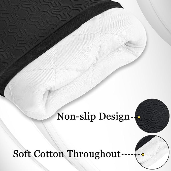 8PCS Oven Mitts and Pot Holders Sets - 480°F Heat Resistant Pot Holders and Oven Mitts, 14.5" Extra Long Silicone Oven Mitts for Cooking, Non-Slip Oven Mitt with Soft Cotton Lining, Black