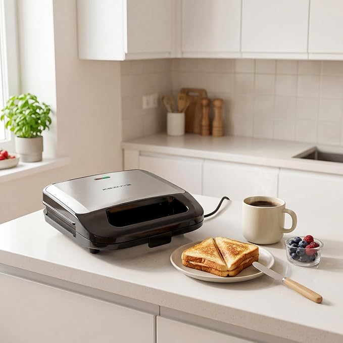 KEINVE 3 in 1 Sandwich Maker & Waffle Maker, Removable Non-Stick Plates, Panini Press, Grilled Cheese Maker, Cool-Touch Handle, LED Light, Easy Clean, 750W, for Home Kitchen Breakfast