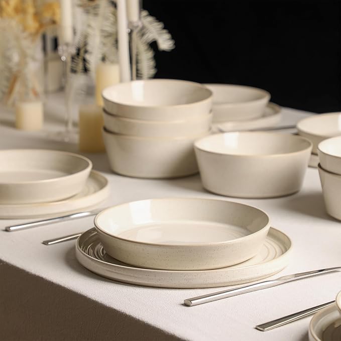 Stone Lain Claire 24-Piece Dinnerware Set Stoneware, Plates and Bowls Set, Dishwasher and Microwave Safe, Dish Set for 8, White
