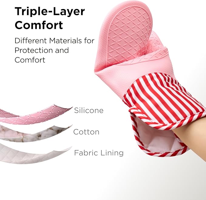 Kitchen Mama UltraShield Silicone Oven Mitts – Heat Resistant, Non-Slip Surface, Durable, Safe, Pot Holders, Flexible Waterproof Glove Set, Perfect for Cooking, Baking, Grilling, BBQ (USA Flag)