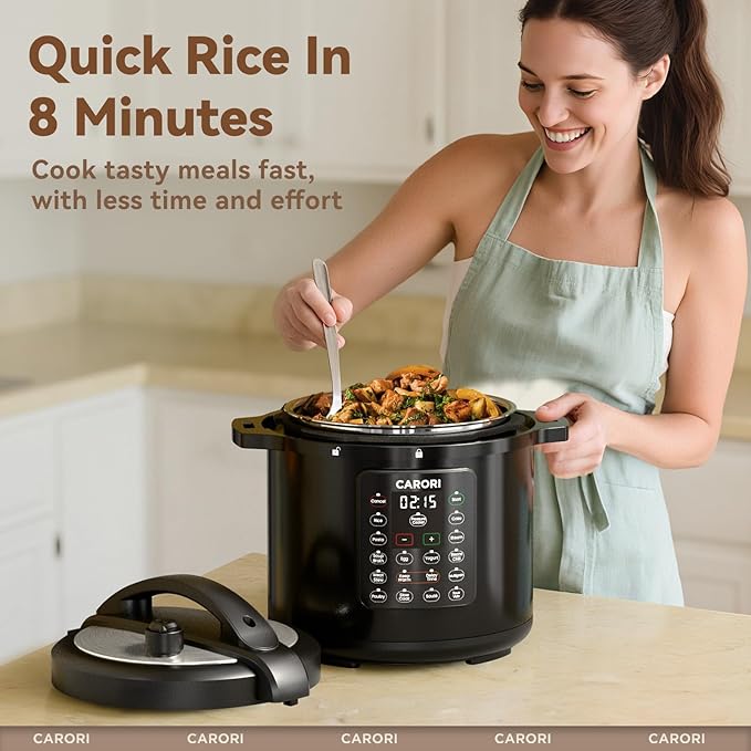 12-in-1 Electric Pressure Cooker 8 Quart, 1200W olla de presion Multi-Cooker with Stainless Steel Pot, Slow Rice Cooker, Saute, Steamer, Yogurt & Food Warmer, Delay Timer, Black