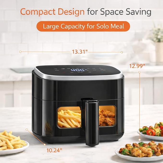 Simple Deluxe 8-in-1 Air Fryer 4 Qt, Digital Preset Airfryer with Visible Window, Nonstick and Dishwasher-Safe Basket for Chips, Bake, Wings, 60-Min Timer, 1500W, Gray
