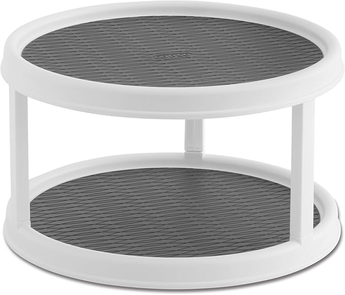Copco Basics Lazy Susan Turntable and 2-Tier Turntable Bundle, 12-Inch, White/Gray