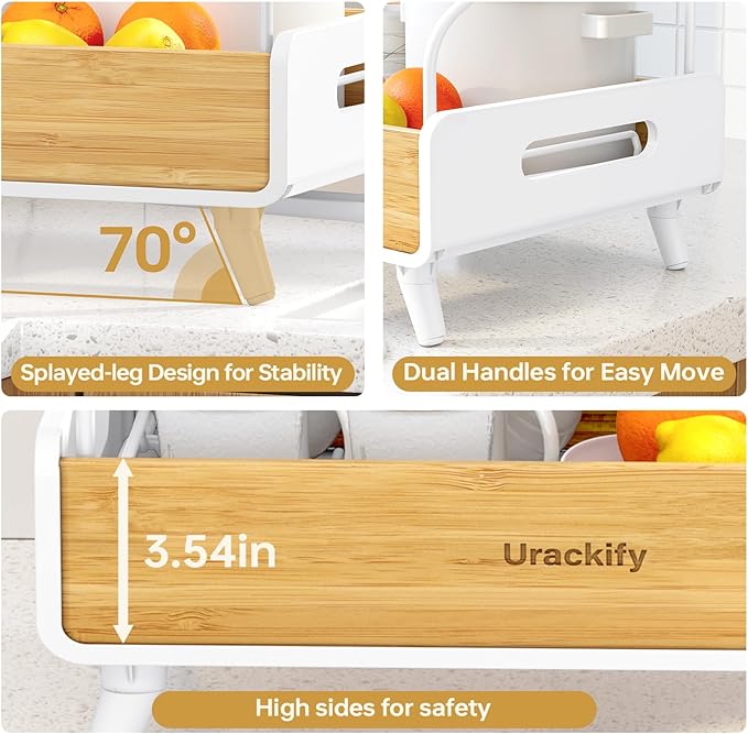 Urackify 2-Tier Dish Drying Rack, Large Stainless Steel & Bamboo Dish Rack for Kitchen Counter, Dish Drainers with Adjustable Automatic Spout, Drying Rack Kitchen with Utensil Holder, White