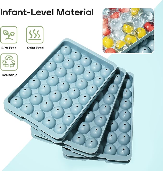 Ice Cube Trays with Lid and Bin, 1.0 IN Small Round Ice Cube Mold - 3 Pack(35 per Tray) Easy Release Stackable Ice Ball Maker Iced Bucket Kits, Circle Ice Tray for Cocktail, Whiskey & Drinks,BPA-Free