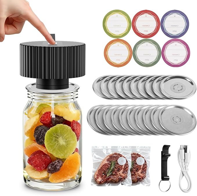 Electric Mason Jar Vacuum Sealer Kit, One-Touch Electric Sealing， for Wide-Mouth Regular-Mouth Mason Jars, Portable Vacuum Sealer for Jars, Gifts for Mom, Grandma(2026 Upgraded)