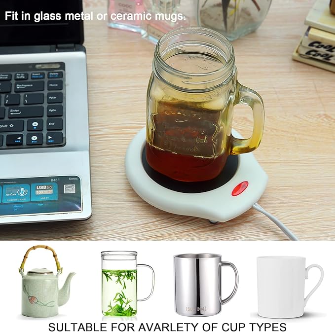 Home&Office Desktop Electric Mug Warmer-Coffee/Tea/Cocoa/Soup-Scented Candles Gift for Winter 2pcs(White and Black (CFW002-White)
