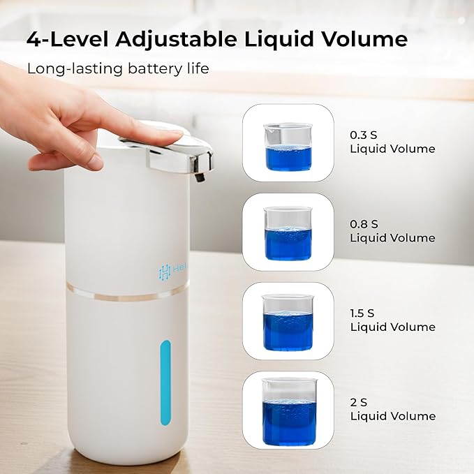 Automatic Touchless Liquid Soap Dispenser (White, 12.8oz) | USB-C Rechargeable, IPX5 Waterproof | Ideal for Bathroom & Kitchen Sink | Wall Mount or Countertop for Hand & Dish Soap