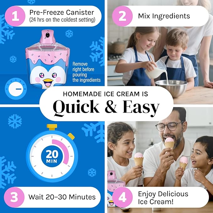 Fun Electric Ice Cream Maker Machine for Kids - Best Countertop Ice Cream Machine for Homemade Soft Serve, Sorbet, Gelato, Frozen Yogurt - Fun Small Personal Dessert Maker for Families, Easy to Clean