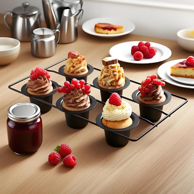 2 Pack Popover Pans, 12 Cups Nonstick Muffin Cupcake Pan, Carbon Steel Round Cheesecake Tin Bakeware Mould for Oven Baking, Muffins, Quiches, Pudding Cakes