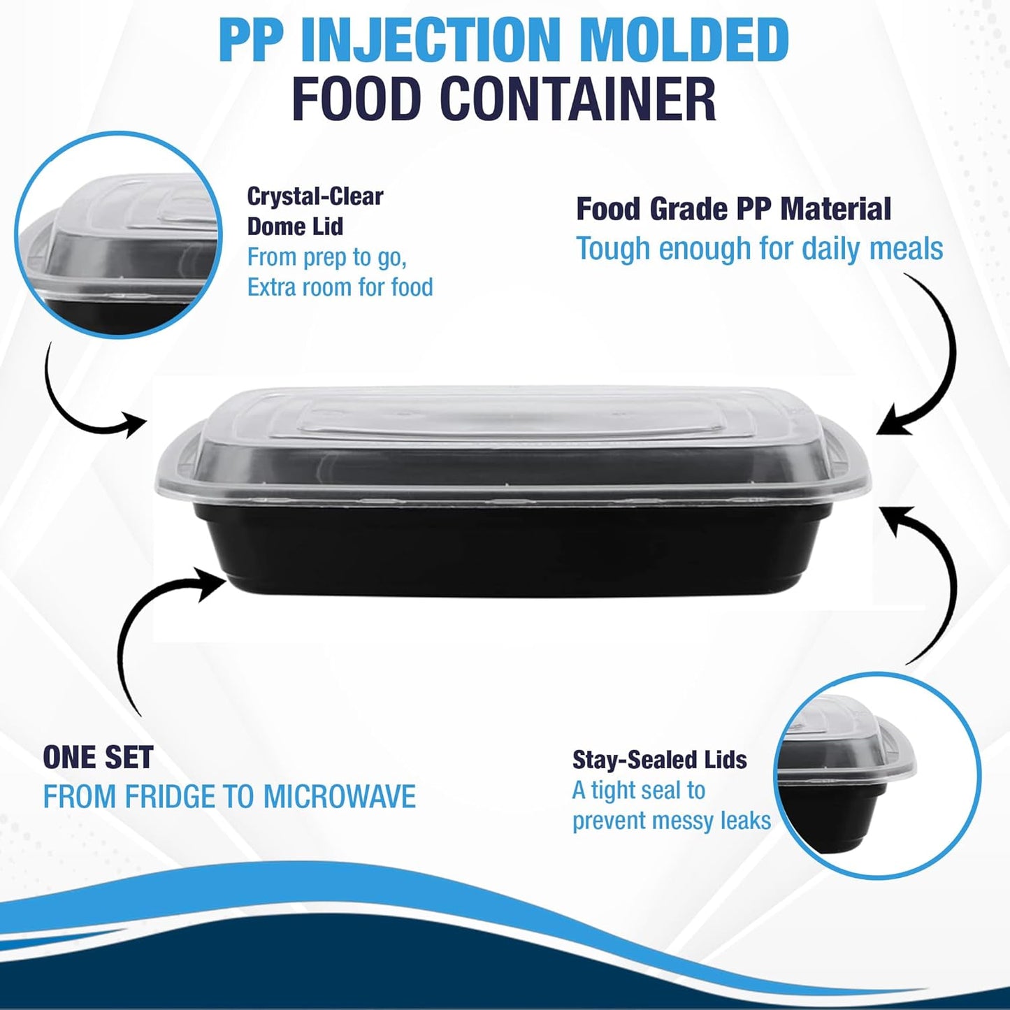 Ruthy's Outlet Meal Prep Containers W/Lids -Square Food Storage – BPA-Free| Stackable | Microwave | Freezer & Dishwasher Safe | Reusable Lunch Bento Box Portion Control & Planning (50 Pack, 24 oz)