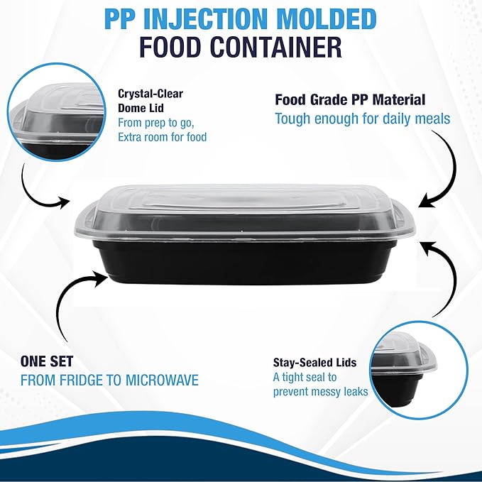 Ruthy's Outlet Meal Prep Containers W/Lids -Square Food Storage – BPA-Free| Stackable | Microwave | Freezer & Dishwasher Safe | Reusable Lunch Bento Box Portion Control & Planning (150 Pack, 16 oz)