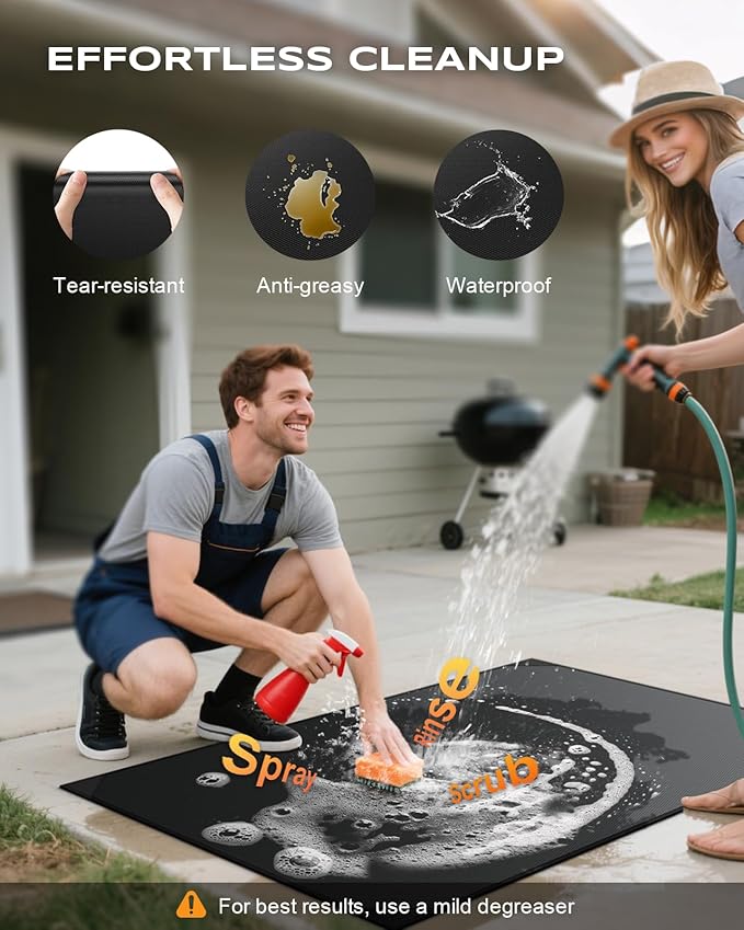 Non-Curl 60x40 inch Under Grill Mats for Outdoor Grill, Double-Sided Fireproof, Oilproof & Waterproof BBQ Grill Mat, Easy to Clean, Indoor Fire Pit Fireplace Mat, Perfect for Deck/Patio/Lawn