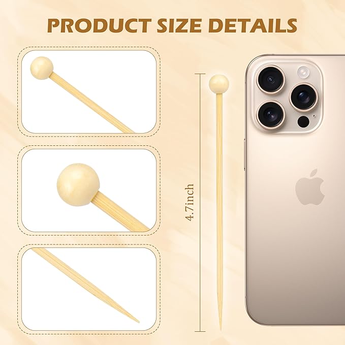 300Pcs Fancy Toothpicks for Appetizers,4.7Inch Wooden Ball Cocktail Picks For Drinks,Bamboo Appetizer Skewers for Charcuterie Boards Accessories,Martini, Sandwich,Desserts,Fruit