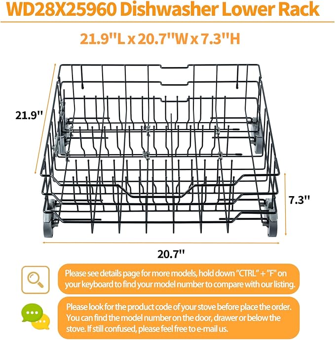 Upgraded WD28X25960 Dishwasher Lower Rack Replacement Parts for GE Dishwasher Parts Bottom Rack PDW7880G00SS GE Profile Triton XL Monogram Cafe Dishwasher Rack Lower Dishrack Rollers
