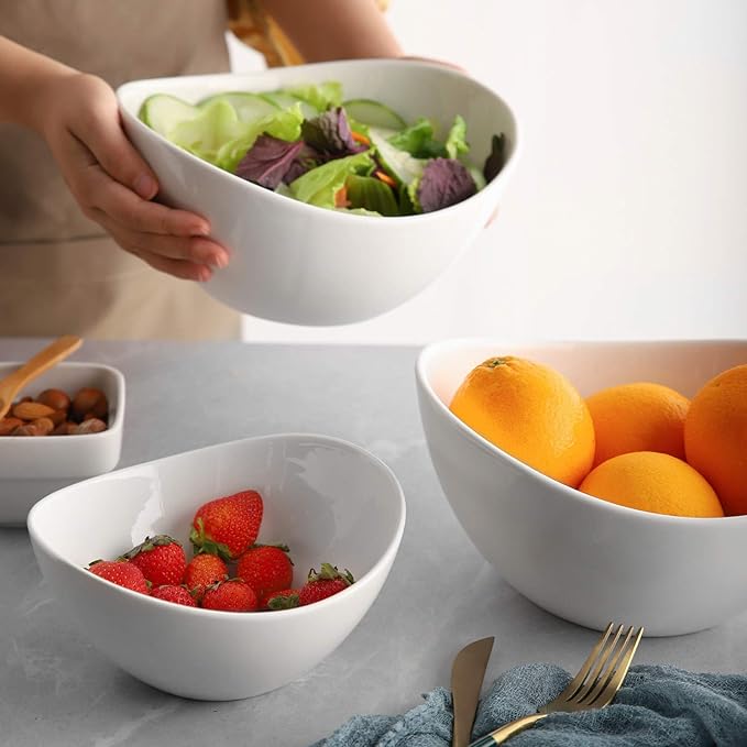 19 Ounces Ceramic Serving Bowls, Sturdy Porcelain White Oval Salad Bowls, Stackable Food Server Fruit Display Dishes for Party Dinner, Microwave and Dishwasher Safe, Set of 6