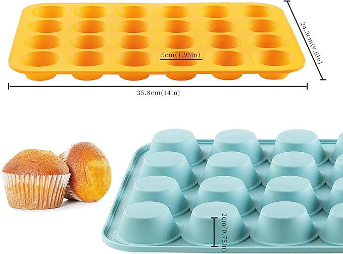VRUIFA 2PCS Silicone Mini Muffin Pan, 24 Cups Nonstick Mini Cupcake Pan for Baking, BPA Free and Dishwasher Safe, Great for Making Muffin Cakes, Tart, Bread and Egg Bites
