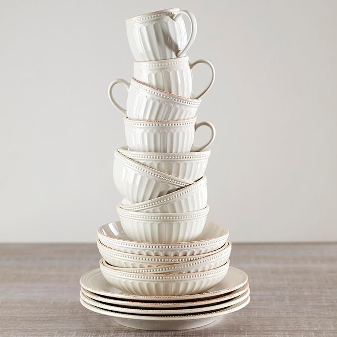 Lenox 891196 French Perle Groove White 12-Piece Pasta Bowl Dinnerware Set, Service For 4