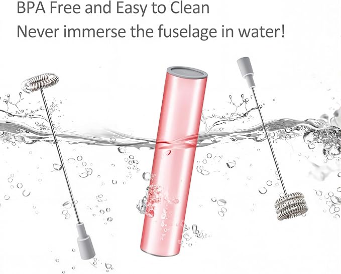 Electric Milk Frother Handheld,Travel Coffee Drink Mixer Batteries Included, 304 Stainless Steel Whisk for latte Cappuccino,Bulletproof Coffee Hot Chocolate,Egg Rose Pink