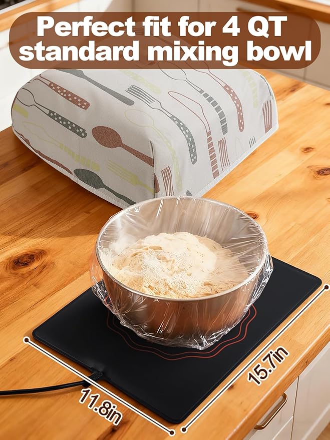 Thermostat Sourdough Warming Mat with Cover for Winter Proofing - 11.8"x15.7" Bread Proofer Starter Warmer Kit with 41~122°F Adjustable, Gifts for People Who Love Baking
