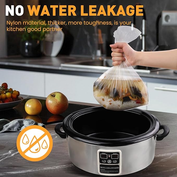 100 Pack Slow Cooker Liners, Large Size 13"x 21" Cooking Bags Disposable Pot Liners, Plastic Slow Cooker Bags Fits 3-8 Quarts, BPA Free, Suitable for Oval & Round Pot
