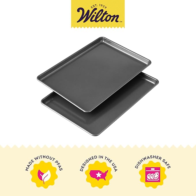 Wilton Easy Layers Sheet Cake Pan, Rectangle Sheet Pan, 2-Piece Baking Sheets Set, Steel (Pack of 4)