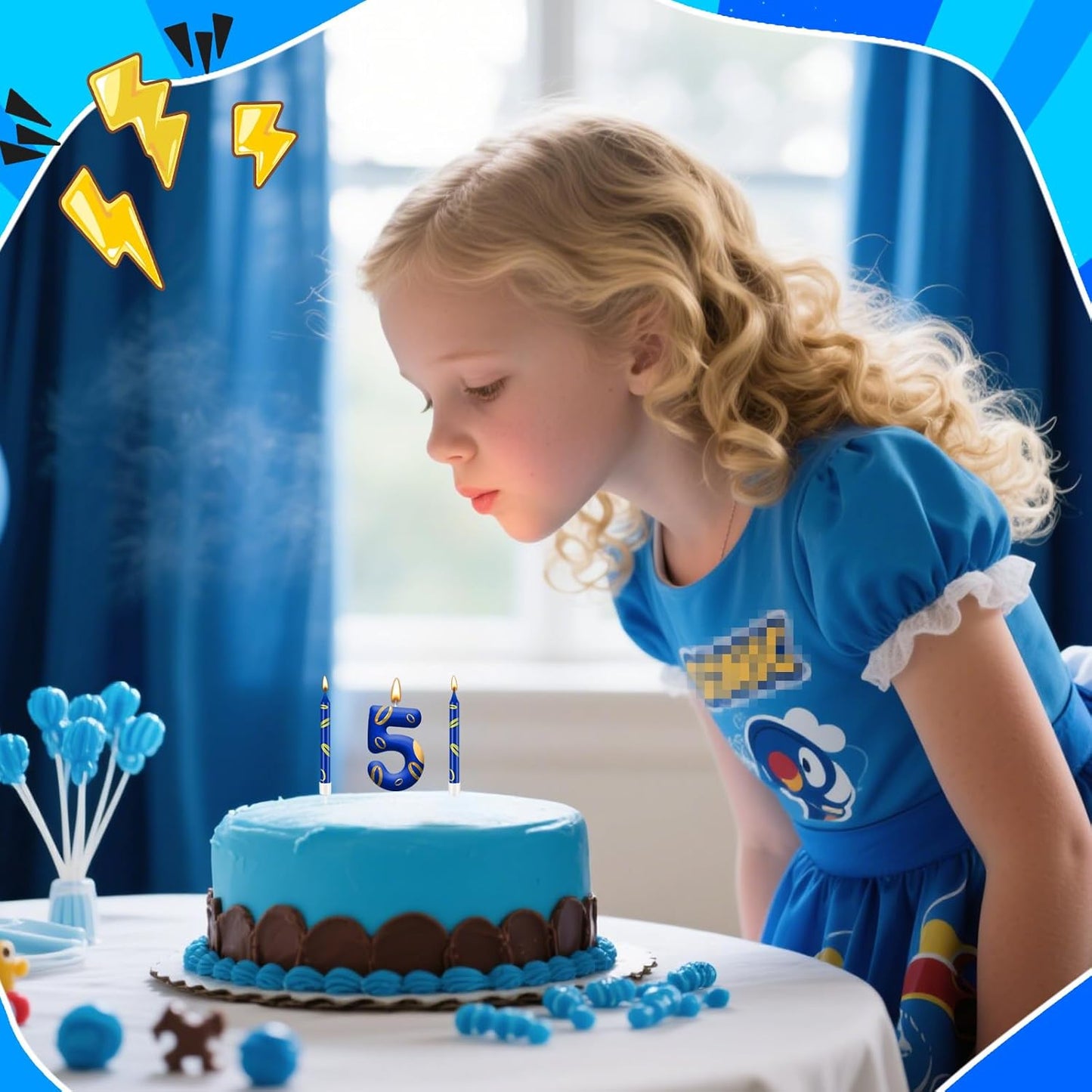 13PCS Birthday Cake Candles Set - Blue and Golden Ring Number Candles with Vibrant Designs for Boys & Girls, Theme Birthday Party Decorations, Cake Toppers for Theme Parties(Number 5)