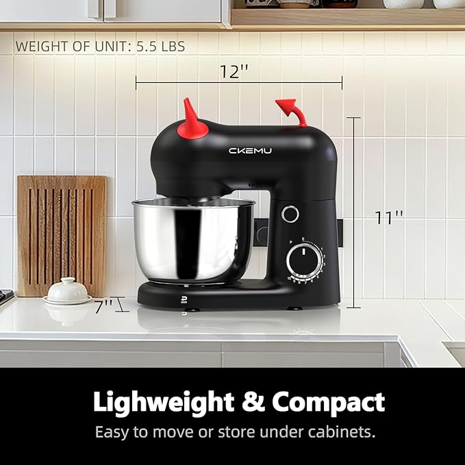 Stand Mixer, Compact & Space-Saving, Stainless Steel Bowl, Unique & Playful Design, Effcient 300W Motor, Dishwasher-Safe Attachments, SM-2549A (Black)