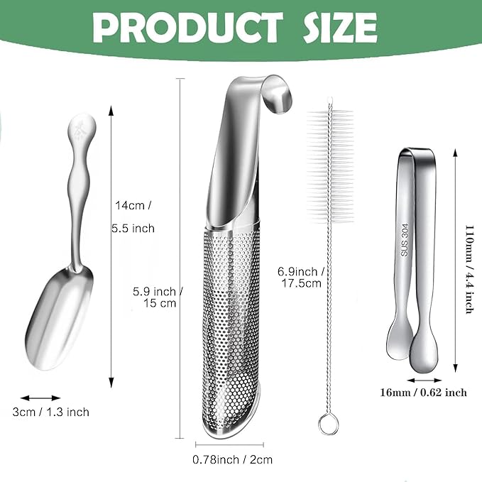 2PCS stainless steel tea filter mesh with hook handle, stainless steel tea diffuser, loose leaf tea infuser (2PCS)