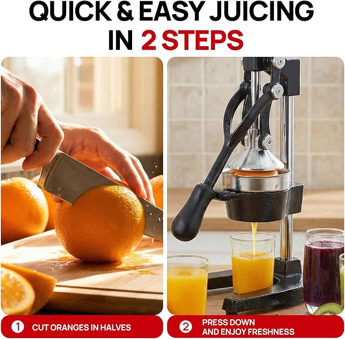 Kitchen Cast Iron Citrus Juicer,Manual Hand Press Orange Juicer,Heavy Duty Countertop Squeezer for Lemon,Orange, Easy to Use & Clean（Black)