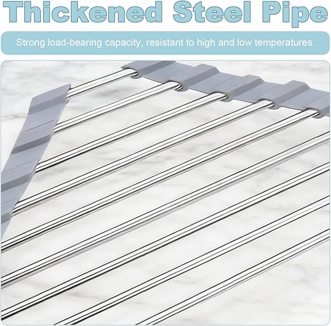 Triangle Dish Drying Rack, Corner Sink Caddy, Over The Sink Corner Drainer with Sponge Holder | Foldable, Non-Slip Stainless Steel for Kitchen Sink | Space Saving Design