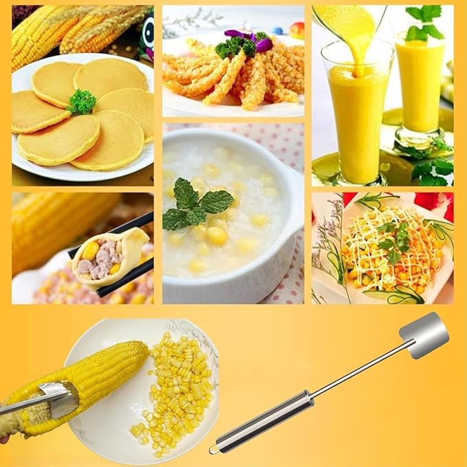 2025 NEW Long Handle Stainless Steel Corn Stripping Tool, Corn Cob Stripper,Corn Cutter, Corn Peeler,Easy Clean Corn Peeler Corn Cob Stripper Tool (2PC)