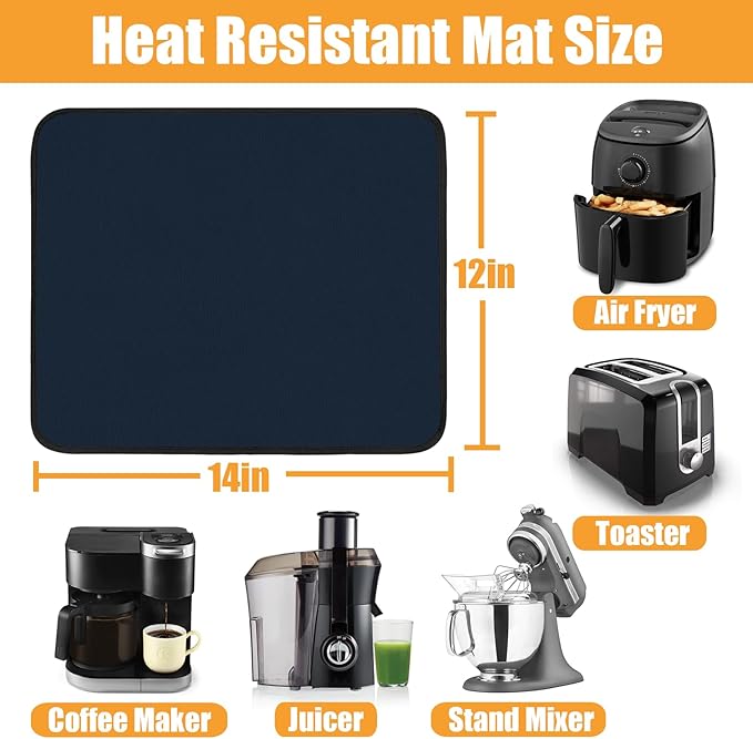 12x14in Heat Proof Mat, Countertop Heat Protector Hot Pads, Mat for Under Air Fryer and Coffee Maker, Kitchen Appliance Mat