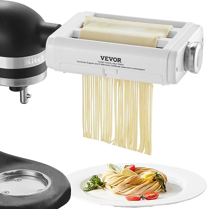VEVOR Pasta Maker Attachment for KitchenAid Stand Mixer, 3 in 1 Pasta Attachments Including Pasta Roller, Spaghetti Fettuccine Cutter and Cleaning Brush, Pasta Machine Attachment Accessories for KA