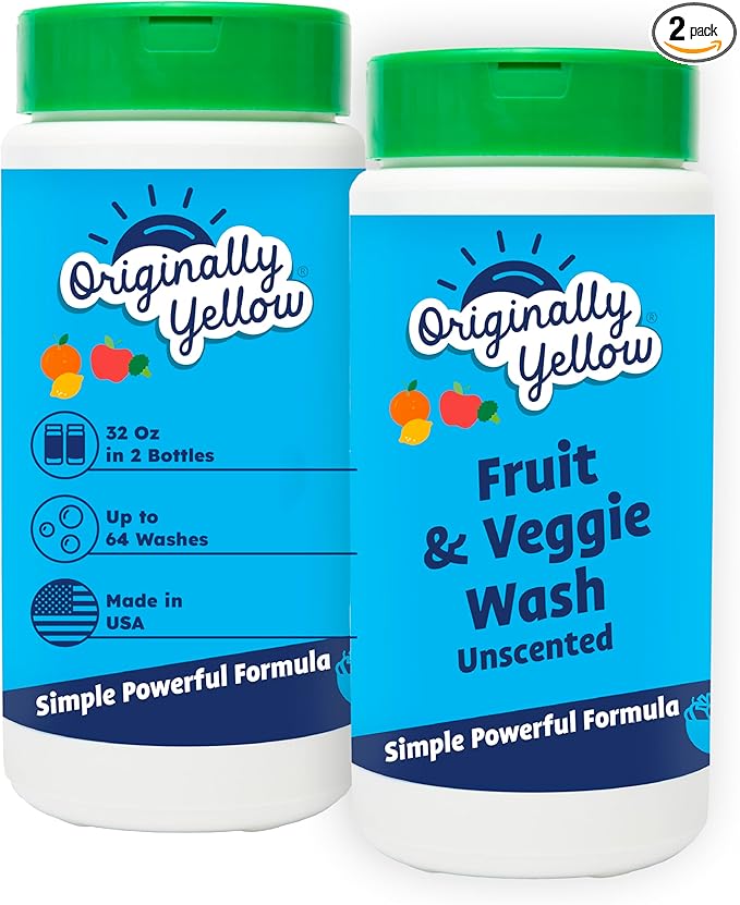 Originally Yellow USA Made Fruit And Vegetable Wash | Food-Grade Fruit and Veggie Wash With No Aftertaste | Powerful Cleaning & Safe Ingredients | Plant-Derived Produce Cleaner & fruit washer | 2 lb