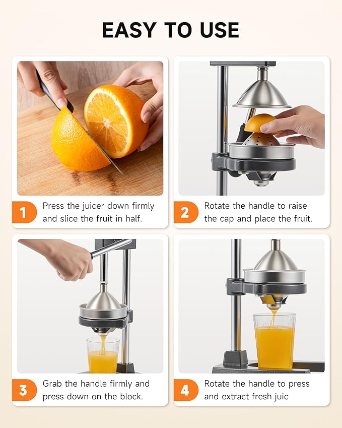 CO-Z Manual Citrus Juicer, Heavy-Duty Manual Juicer with Conical & Flat Pressure Plates, Professional Lemon Squeezer for Orange Pom Lime Lemon Juice, Dishwasher Safe Orange Juice Press, Gray