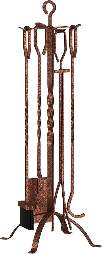 Fire Beauty 5 Pieces Fireplace Tools Sets Fireplace Accessories Tools Holder with Handles Tools for Indoor Fireplace Decor Outdoor Fire Pit Modern Tool(Antique Bronze)