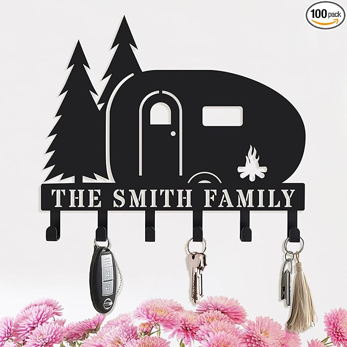 Personalized Camper Key Holder for Wall Custom Key Rack with Hooks RV Key Hanger for Entryway Camper Wall Decor Custom Name Key Organizer