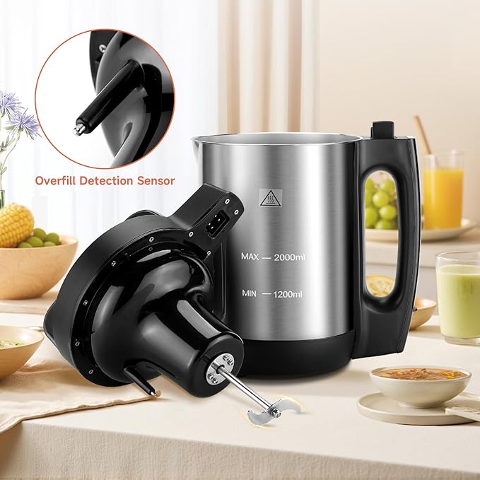 Homtone Soup Maker 2L, Makes 2-6 Servings, 6-in-1 Multifunctional Smooth and Chunky Soup Machine Cooker, Electric Bleander for Homemade Soups, Stainless Steel