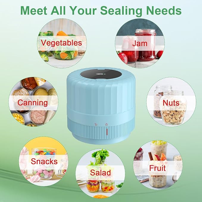 VP06+ Mason Jar Vacuum Sealer, Electric Vacuum Sealer for Jars with Wide and Regular Mouth Mason Lids, Cordless Handheld Jar Vaccum Sealer for Food Storage, Ideal Present for Mom, Wife, BLUE