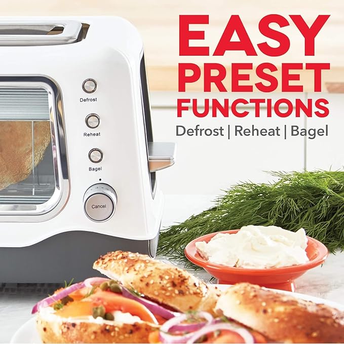 Dash Clear View Toaster - Features Large Window & Extra-Wide Slots - Auto-Shut Off Feature - Bagel Functions, & Seven-Browning Levels - 1-Touch Defrost - White